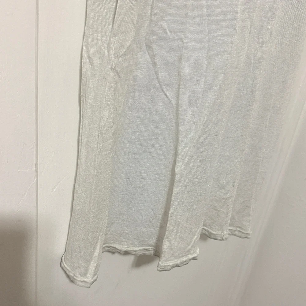 Eileen Fisher Tri-Blend Cream-Gray V-Neck Short Sleeve Top - Picture 6 of 15